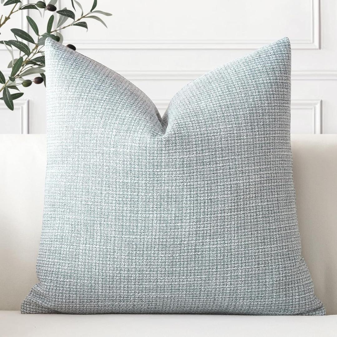 OTOSTAR Linen Throw Pillow Cover Set of 1 Decorative Square Pillowcases Cushion Covers 22x22 Inch for Home Decor Sofa Bedroom Car 55 x 55CM Blue Grey