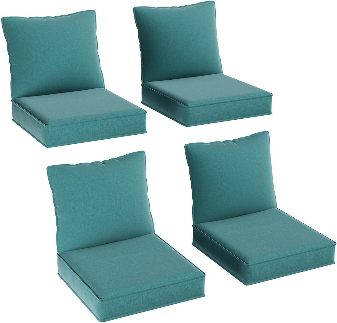 Aoxun Replacement Cushions for Outdoor Furniture, 4-Piece Outdoor Cushions for Patio Furniture, Deep Seat, Waterproof & Fade Resistant Couch Cushion for 4-Seat Patio Conversation Sets, Sky Blue