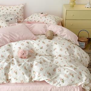 Floral Duvet Cover Set Queen Size,Pink Floral Flowers Bedding Duvet Cover Queen with Zipper Closure,Reversible Comforter Duvet Cover and 2 Pillowcases