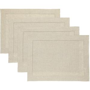 Solino Home Linen Placemats Set of 4 - Classic Hemstitch Natural Placemats 14 x 19 Inch - 100% Pure Linen Table Mats for Summer