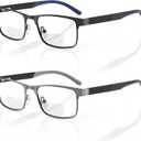 LianSan 2Pack Bifocal Reading Glasses - for Men Women, Top Clear Metal Frame Blue Light Computer Readers with Spring Hinge(Black&Grey Bifocal, 3.0x)
