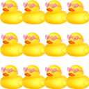 Chivao 12 Pcs Rubber Ducks with 12 Sunglasses/ Hats/ Headwear Small Mini Carnival Cruise Birthday Rubber Duckies Bathtub Toys in Bulk(Duck with Heart Glasses,Yellow)