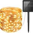 AMIR Solar String Lights Outdoor, 8 Modes Mini 39 Feet 120 LED Copper Wire Lights, Solar Powered Fairy Light, Waterproof Decoration Light for Garden Yard Party Wedding Christmas, Warm White