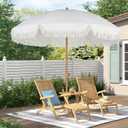 HOMEDEMO Boho Patio Umbrella with Fringe, Outdoor Tassel Umbrella with UPF50+ Sun Protection and Push Button Tilt, Premium Aluminum Pole & Fiberglass Ribs, Includes Hanging Hook