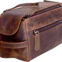 KomalC Premium Buffalo Leather Toiletry Bag for Men & Women With Water resistant Lining, Grooming Travel Pouch, Unisex Wash Bag for Toiletries, Gifts for Men and Women