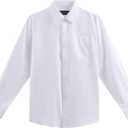 Boys Long Sleeve White Button Down Shirt - Collared Uniform White Dress Shirt (14-15)