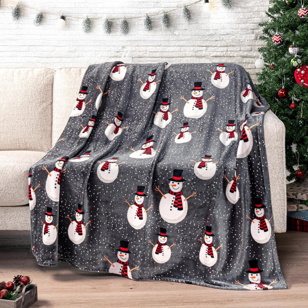 PAVILIA Christmas Snowman Throw Blanket | Grey Christmas Fleece Blanket | Soft, Plush, Warm Winter Cabin Throw, 60x80 (Grey Snowman)