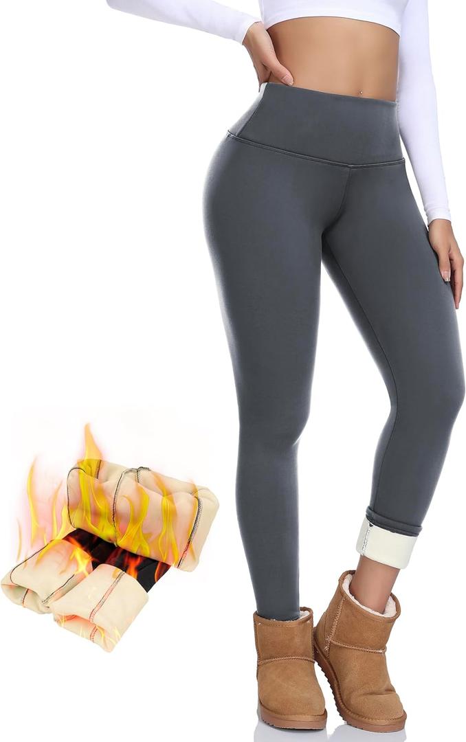 NEW YOUNG Thick Fleece Lined Leggings Women-High Waisted Winter Thermal Warm Yoga Pants Tummy Control (Large, 2-grey)