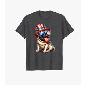 Pug Dog Lover US Flag 4th Of July Patriotic T-Shirt, 2XL