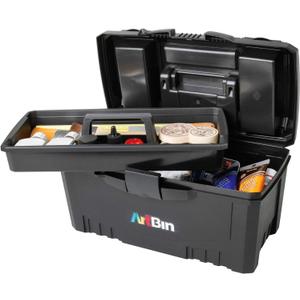 ArtBin 6918AB Twin Top 17 inch Supply Box, Portable Art & Craft Supply Organizer with Handle, [1] Plastic Storage Case, Black