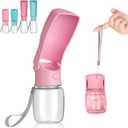Portable Dog Water Bottle, Foldable Dog Water Bottle Leak Proof Dispenser for Puppy Small Medium Large Dogs, Pet Drink Cup for Walking Hiking Traveling(Pink,12oz)