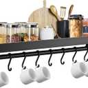 SUBMARINE Floating Shelves, Kitchen Wall Shelves, Black Aluminum Large Capacity Storage Shelves with 8 Hooks, Suitable for Storage in Kitchen, Bathroom and Balcony (20 in)