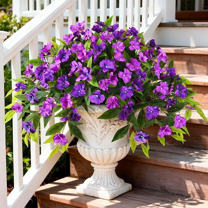 Hommyea Artificial Flowers for Outdoor, 2 Bundles UV Resistant Fake Plants Decoration Realistic Faux Silk Flowers No Fade Plastic Flowers for Outside Planters Home Porch Patio Yard Garden Decor