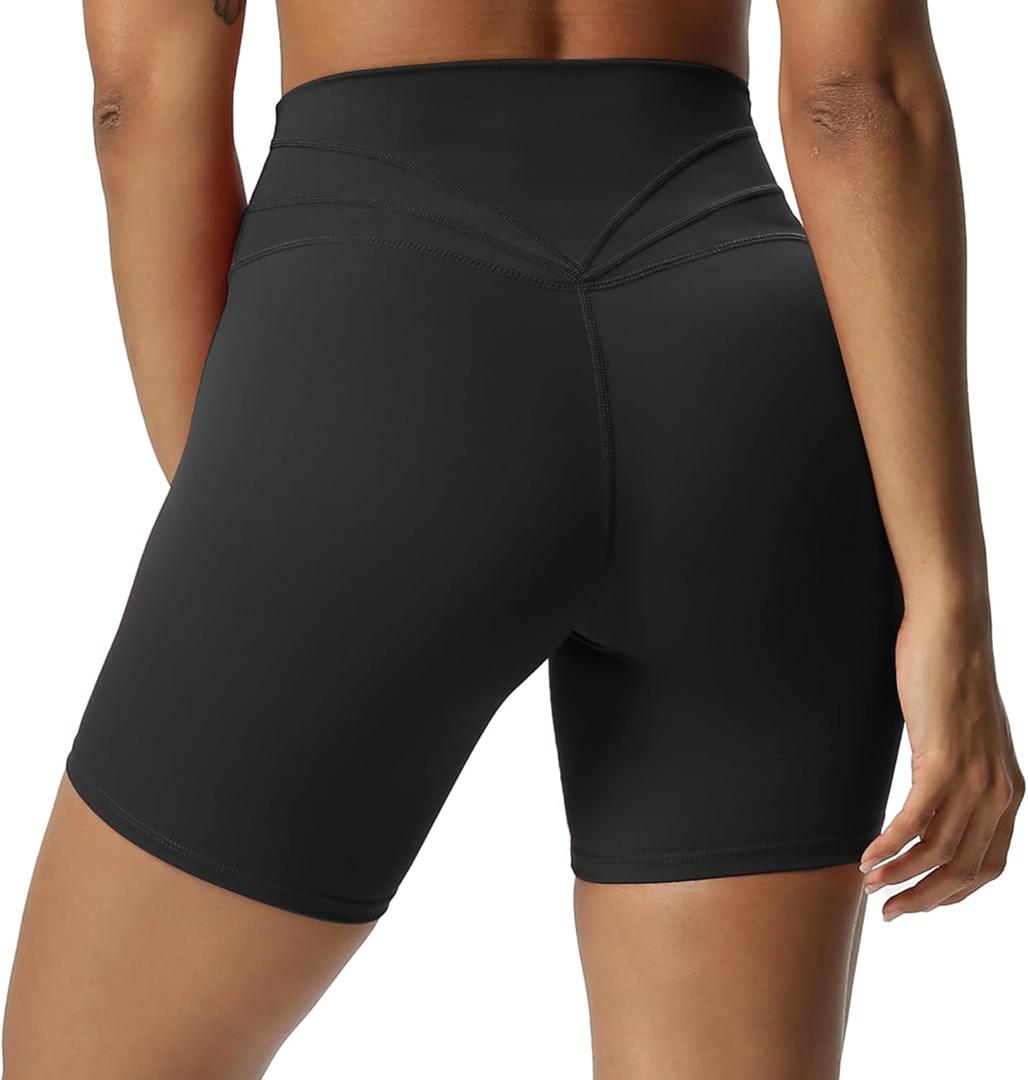 Aoxjox Trinity Workout Biker Shorts for Women Tummy Control High Waisted Exercise Athletic Gym Running Yoga Short 6" (Medium, Black)