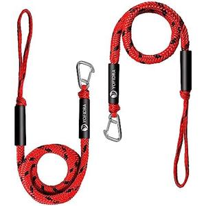 Bungee Dock Line 2 Pack- (4ft & 6ft) PWC Boat Bungee for Jet Ski, Kayak, Quick Docking with Stainless Steel Clip, Built-in Snubber