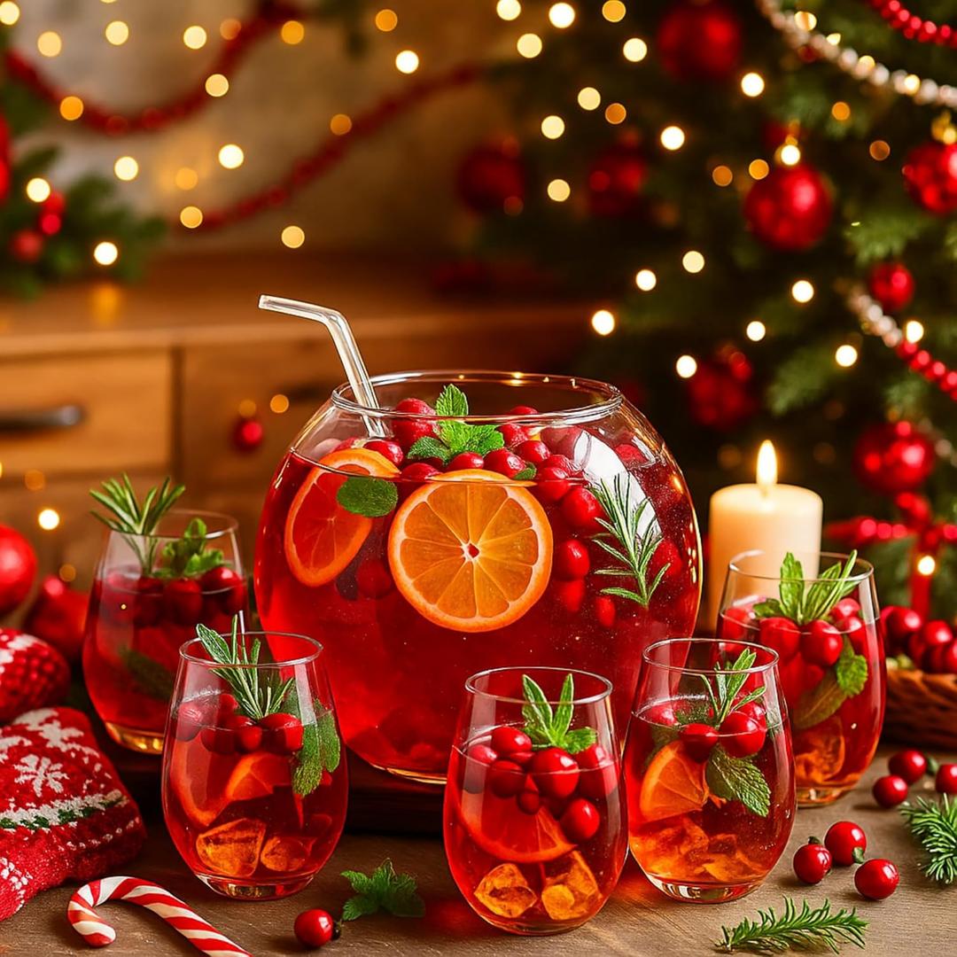 Glass Punch Bowl Set Christmas Party Bowl Set with 6 Punch Cups and Ladle Heavy Large for Parties, Holidays, Schools, Christmas for Centerpiece Table Decorations