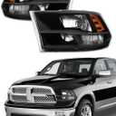 2009-2018 Dodge Ram 1500 Headlights Assembly,2010-2018 Dodge Ram 2500/3500 Quad And Dual Style Black Housing Amber Reflector Replacement Driver and Passenger Side