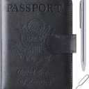 Passport Holder Cover Wallet Travel Essentials Leather Rfid Blocking Case Vacation Luggage Must Haves Travel Accessories for Men Women (120#Black)