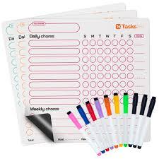 Magnetic Dry Erase Chore Chart for Kids Multiple Kids - 2 Pack Erasable Whiteboard Behavior Charts, Calendar Kids Chores List with 6 Eraser Cap Markers for Family, Kid, Toddler, Teenagers, Adults