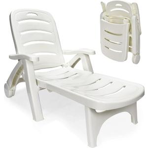 Wild Wolf Outfitters Outdoor Folding Lounge Chair - Adjustable Lightweight Chaise Pool Chairs - Plastic Chairs for Patio, Lawn, Deck or Beach- Outdoor Furniture - White, Chaise Lounge Outdoor
