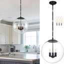 KoKo&Yukina 13.7" Black Globe Pendant Light Mid Century Pendant Light Clear Glass Pendant Lights Kitchen Island Adjustable Hanging Light Fixture for Dining Room Bedroom Kitchen Island