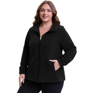 Women Plus Size Fleece Jacket Zip Up Lightweight Soft Polar Fleece Jacket (5X, Black)