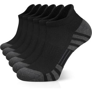 Airacker Ankle Athletic Running Socks Cushioned Breathable Low Cut Sports Tab Socks for Men and Women (6 Pairs) (12-14, Black)