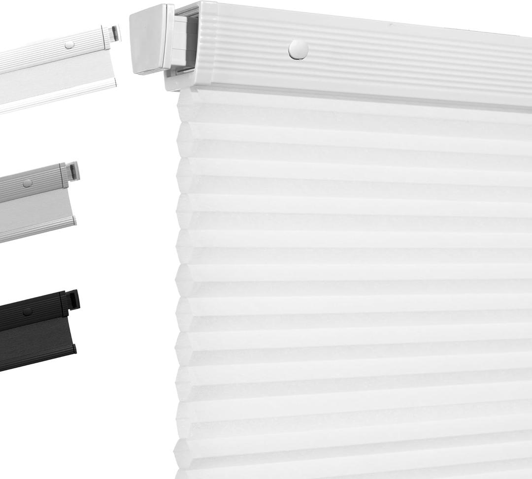 Boolegon No Drill Cellular Shades for Indoor Windows,White,33" w X 64" H | Noise Reducing & Thermal Insulating Honeycomb Blinds,Cordless Free Stop Light Filtering Blinds Easy to Install
