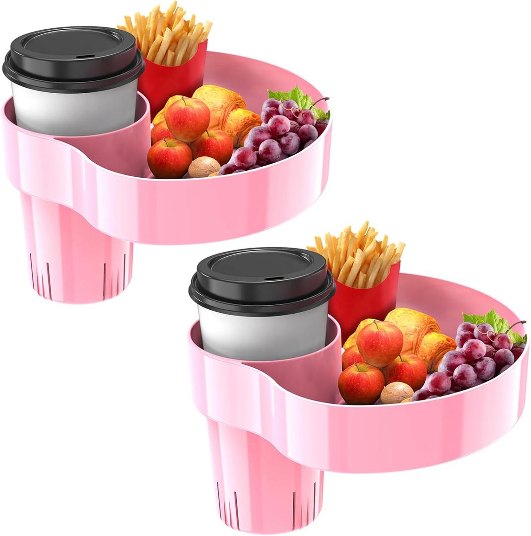 [2 Packs] Kids Car Seat Tray, Travel Tray with Cup Holder for Toddler, Kids Car Seat Food Snack Tray for Road Trip, Stroller snack tray travel must haves - Pink Color