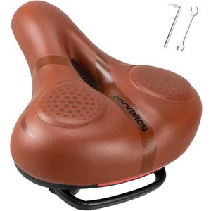 ROCKBROS Bike Seat for Men Women Comfort Wide Gel Bike Seat Replacement,Breathable Waterproof Padded Bicycle Saddle, Compatible with Cruiser/Mountain/Fat Bikes (Brown)
