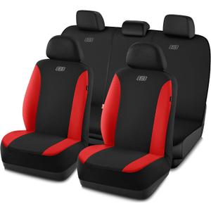 Skechers Seat Covers, Premium Breathable Polyester Car Seat Covers, Car Seat Covers Full Set Airbag Compatible, Automotive Comfort for Most Cars, Vans, Trucks, SUVs (Full Set, Red) (Black and Red)