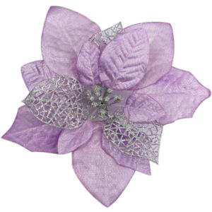 YYCRAFT 12pcs Silk Shinning Sprakled Glitter Poinsettia Artificial Flower for Xmas Tree Christmas Decorations(Lavender,8 Inch)