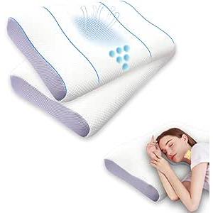 ZOFTEN Memory Foam Neck Pillows for Sleeping, 2 Pcak Cervical Pillow for Pain Relief, Ergonomic Bed Pillow for Side Sleepers, Back and Stomach Sleepers, Cooling Mesh Pillowcase Included, Purple