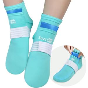 SuzziPad Upgraded Cold Therapy Socks with 6 Gel Packs & Compression Strap, Foot Ice Pack Wrap for Chemotherapy, Cooling Sock for Feet (L)