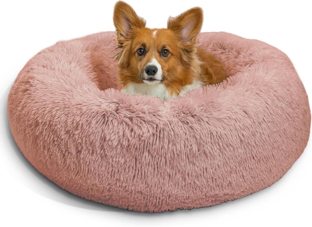 Best Friends by Sheri The Original Calming Donut Dog Bed for Medium Dogs up to 45 lbs, Shag Faux Fur, Dusty Rose, 30" x 30"