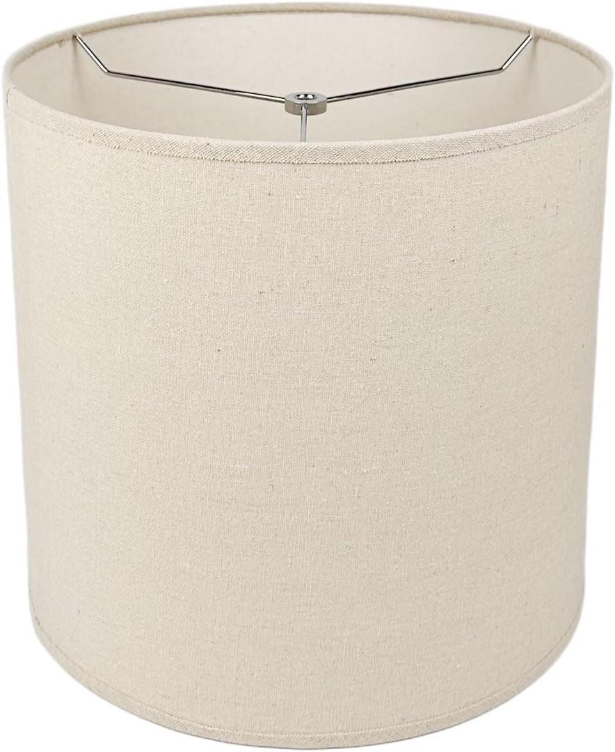 Beige 8" W x 9" H Drum Lampshades, No Assembly Required, Fabric Lampshade for Table Lamp, Bedside Lamp, Floor Lamp, Nickel Finish Fitter