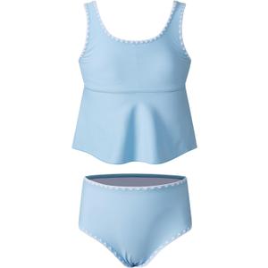 Blibean Girls Swimsuits Two Piece Tankini Sets Ruffle Bathing Suit with Chest Pad  (Blue, XXXL)