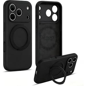 MCFANCE Stand Case for iPhone 17 Pro Max Silicone Case [Compatible with MagSafe] [Full Camera Protection] (6.9 inch 2025), Ring Kickstand Phone Cases for 17 Pro Max, Stand Black