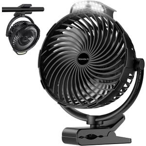 10000mAh Clip on Fan, 8-Inch Golf Cart Fan Rechargeable with LED Light, 9 Speeds Strong Airflow, Ultra Quiet, 30Hrs Runtime, 360 Rotation, Cooling for Bed Camping Office Desk Dorm, Black