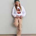 Cakaner Girls Clothes 2 Pieces Long Sleeve Shirt and Cargo Pants Fall Outfits Sets (6-7Y) (White)