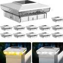 Solar Post Cap Lights, 12-Pack Upgraded Outdoor Deck Fence Post Solar Lights for 4x4 5x5 Wood/Vinyl Posts, IP65 Waterproof, 10-12 Hours Warm/Cool White Glow for Garden/Patio/Porch - White