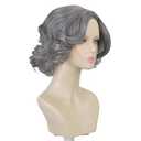 Grey Wig for Women, Grandma Silver Gray Short Curly Old Lady Synthetic Wigs for Daily Cosplay Party Halloween Costume