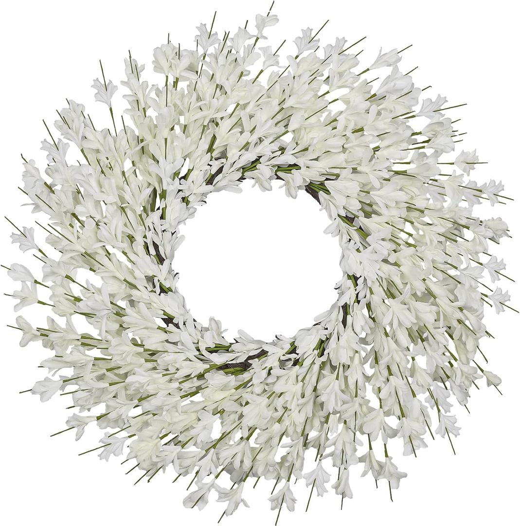 Large Summer Spring Wreaths for Front Door 26 Inch Spring Summer Door Wreath Easter Wreaths for Front Door Wild Floral Wreath for Farmhouse Porch Wall Wedding Living Room Home Decor Aesthetic (White) (White)