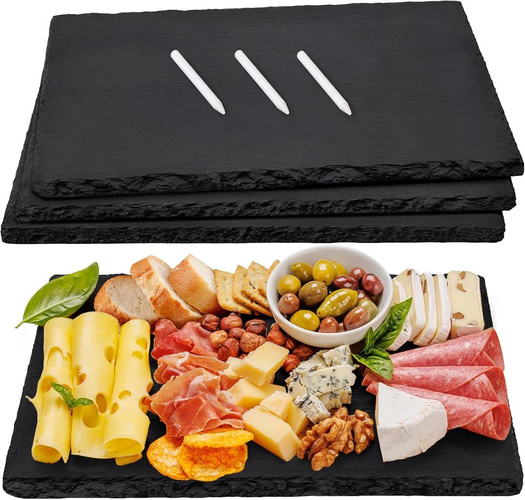 MAPRIAL Slate Cheese Boards, 4 Pack 15 x 10.2 Inch Large Charcuterie Boards Black Stone Plates Serving Tray for Party, Sushi, Wedding, Laser Engraving, Meat, Christmas, Home, Kitchen, Gifts