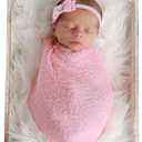 Coberllus Newborn Baby Photography Props Long Ripple Stretch Wrap Blanket Cloth for Boys Girls Photo Shoot (Light Pink)