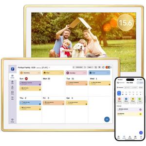 ANKRA 15.6" Digital Calendar, No Subscription Electronic Wall Calendar, Interactive Touchscreen Display for Family Schedules, Meal Planner, Chore Chart with Rewards, Digital Photo Frame, Wall & Desk Mountable (Gold)