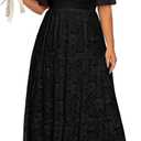 Plus Size Wedding Dress Bride Boho Lace Square Neck Long Maxi Dresses (Black), 16plus
