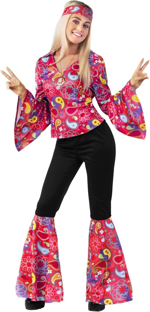 Morph 70s Costumes For Women Hippie Disco Outfit - Retro 60s 70s Style Costume For Parties, Festivals, and Events (Small)