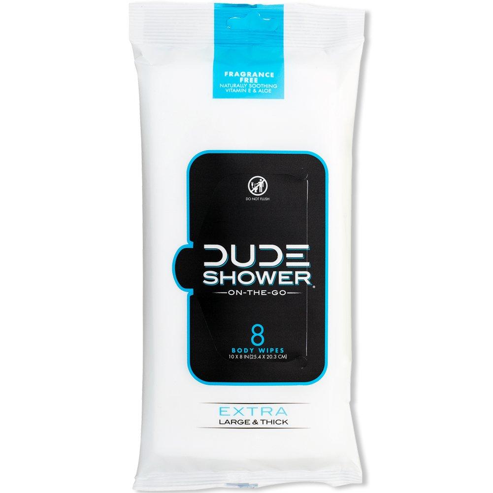 DUDE Wipes - On-The-Go Shower Wipes - 1 Pack, 8 Count- Unscented Extra-Large - Vitamin E & Aloe