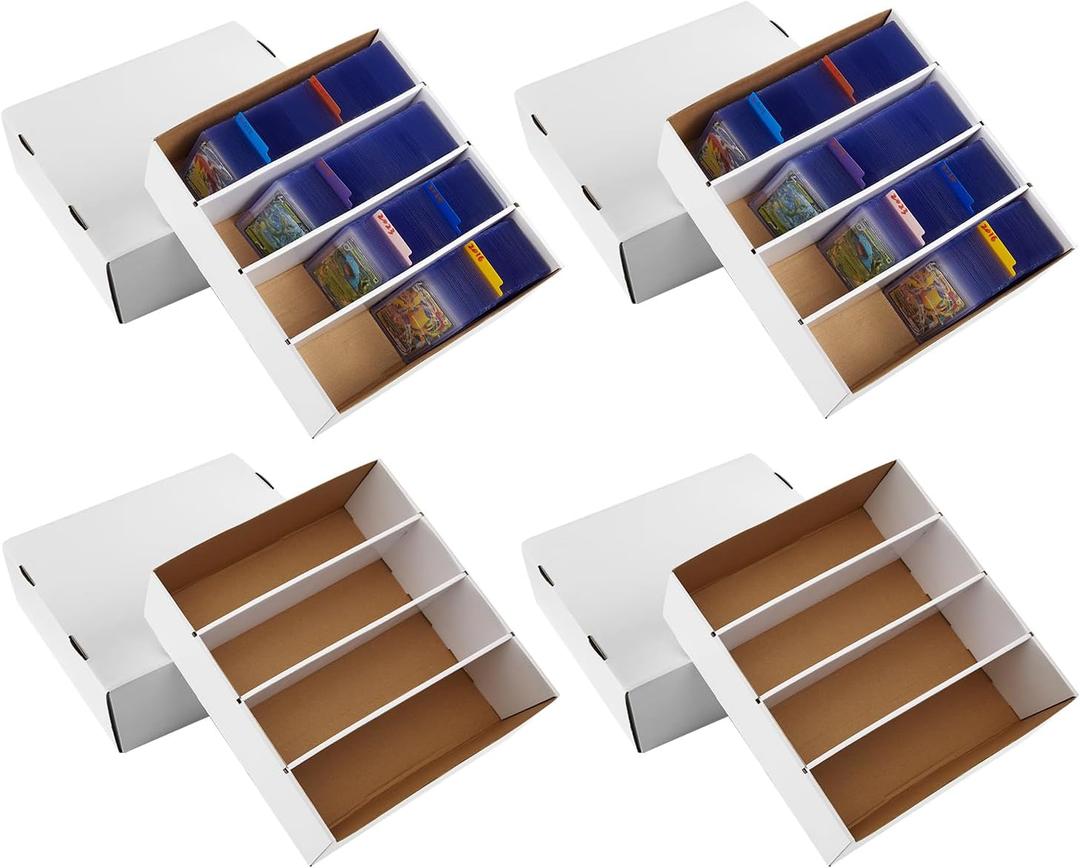 4 Pack Sports Card Boxes 3120 Count Cardboard Card Storage Box White Bulk Card Storage Baseball Card Boxes with 10 Dividers Sports Cards Storage Box for Card Game Baseball Card Storage Boxes